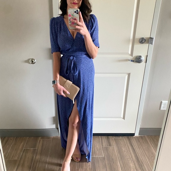 Reformation Blue Floral Print Wrap Maxi Dress Size XS - Picture 5 of 5